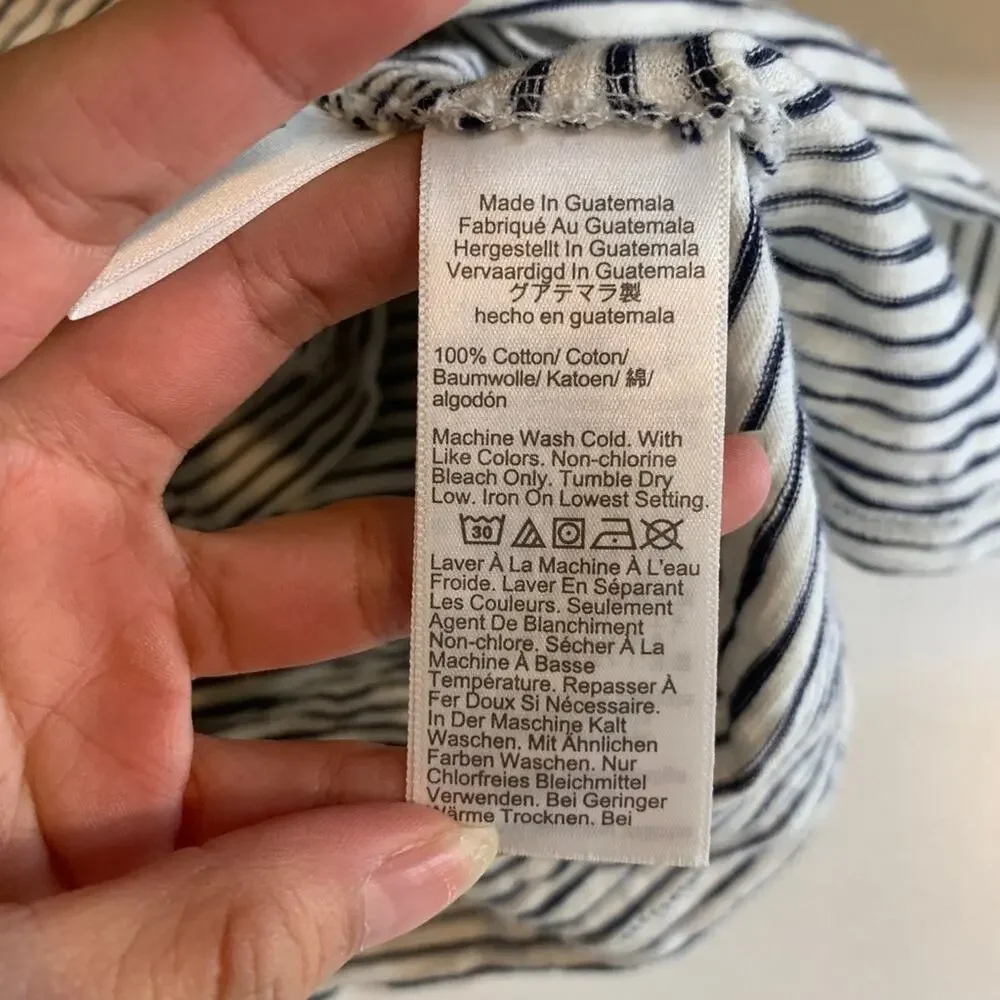 J Crew Dress Womens S Small White Navy Cotton Striped Tie Waist Crew Neck Mini
